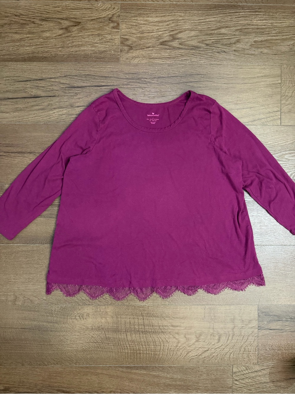 Woman Within Scoop Neck Lace-Hem Top - Magenta